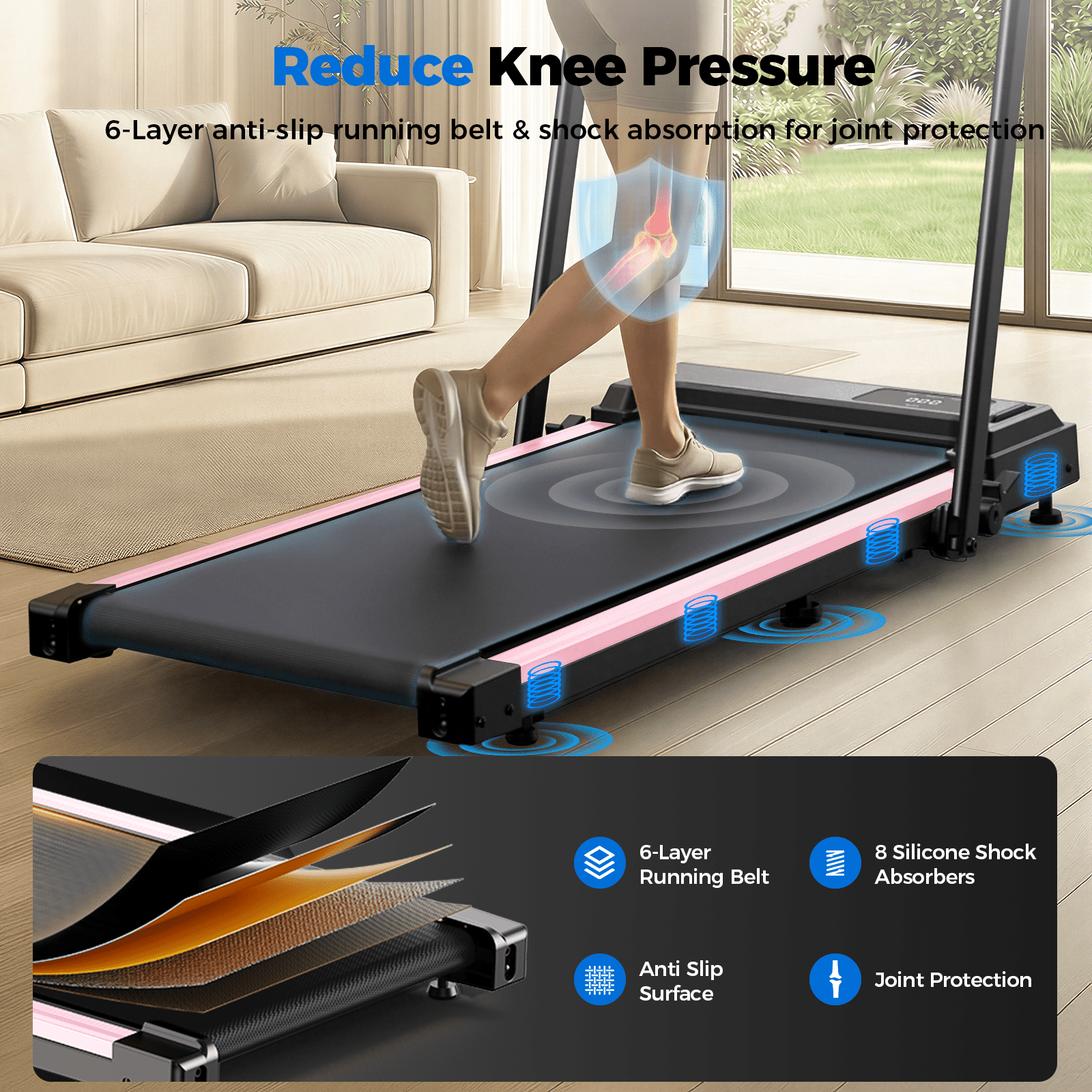Treadmill with Handles, Small Treadmills Home, Portable Electric Treadmills for Home 300 lbs Capacity,Walking Pad Treadmill