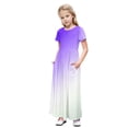 thumbnail image 1 of Cinvopg Robes Filles Été Décontracté Fluide Longues Robes Enfants Manches Courtes avec Poches, 1 of 9