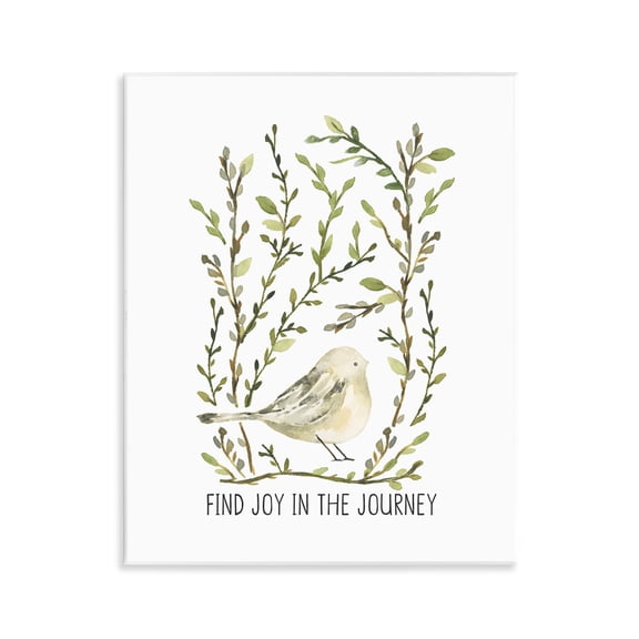 Stupell Industries Find Joy with Bird Botanical & Floral Painting Unframed Art Print Wall Art, 11 x 14
