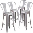 thumbnail image 1 of Commercial Grade 4 Pack 30" High Silver Metal Indoor-Outdoor Barstool with Back, 1 of 9
