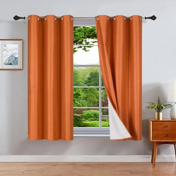 Gorgeous Home Linen Orange Foam Backing 2pc Blackout Panel Window Grommet Curatin Drape 35" Width X 63" Length Each pc