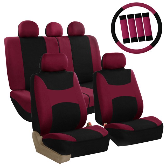 Car Seat Cover Full Set with Steering Wheel, Belt, & Head Rest Covers 11 Colors