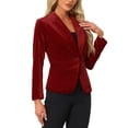 thumbnail image 4 of Blazer de terciopelo para mujer INSPIRE CHIC, color sólido, con solapa, de un botón, chaqueta de traje para el trabajo, talla XS, roja, 4 of 6