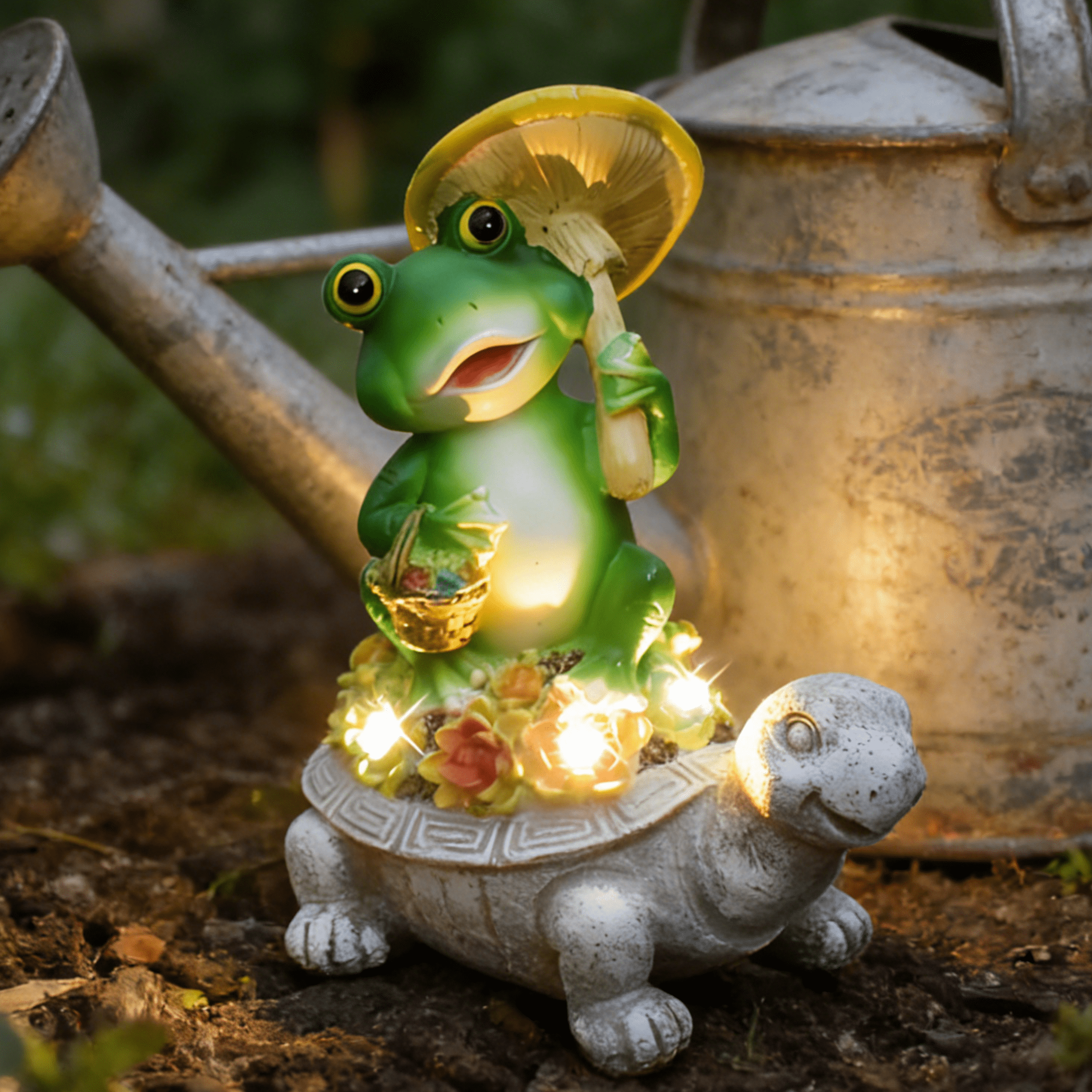 XIBUFE Turtle Frog Garden Statues Solar Garden Decor LED Light, Cute Outdoor Statues Garden Decor for Outside, Solar Garden Statues Waterproof Resin Yard Lawn Patio Fence Walkway Garden Decor