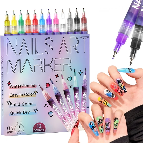 RAGUPEL 12 Colors Nail Art Pens Set, Nail Art Markers, 0.5Mm Nail Polish Pens, Waterproof Quick Dry Nail Art Pens for Women Diy Graffiti Dotting Drawing Painting Nail Art Kit Tools
