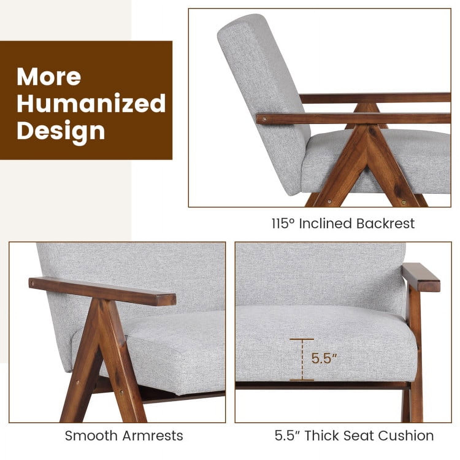 Finihen Accent Chair, Upholstered Accent Armchair, Modern Accent Chair, Linen Fabric Armchair with Solid Acacia Wood Frame, for Living Room, Bedroom, Reception Room, Gray Finihen Accent Chair, Upholstered Accent Armchair, Modern Accent Chair, Linen Fabric Armchair with Solid Acacia Wood Frame, for Living Room, Bedroom, Reception Room, Gray