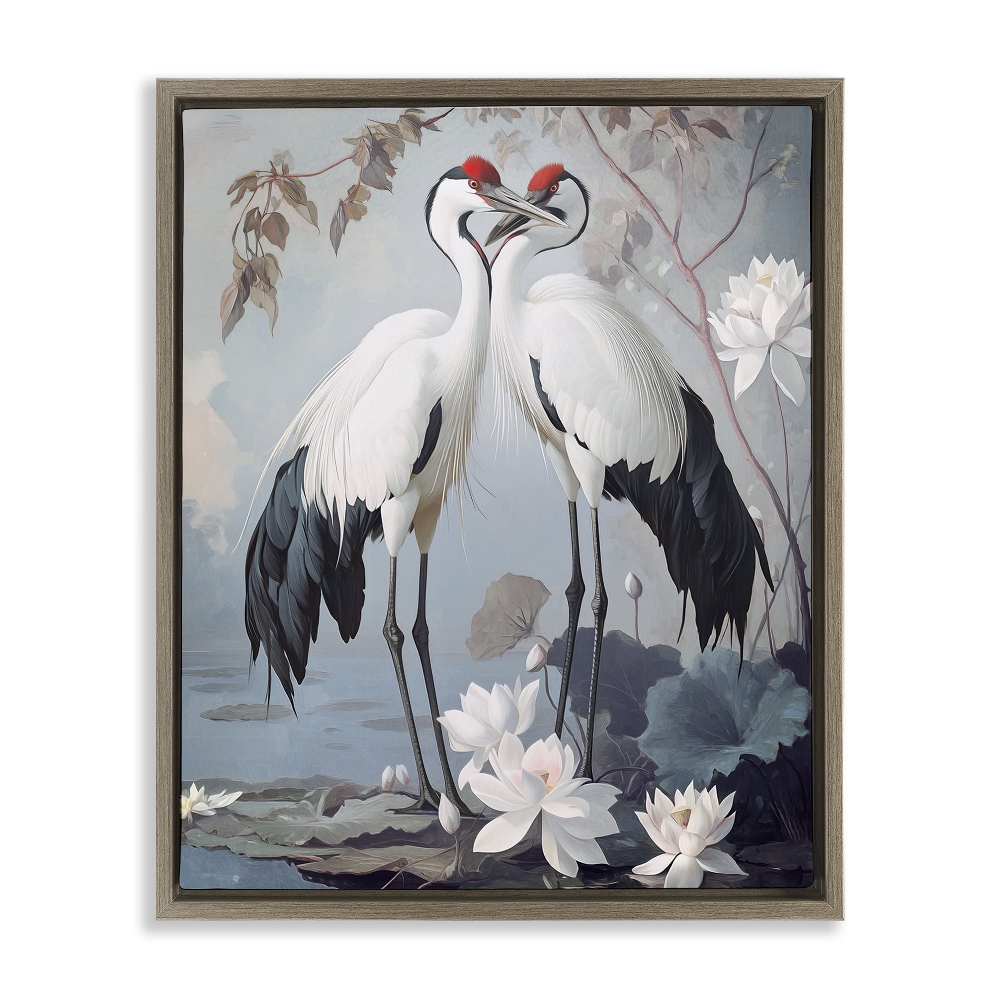 Stupell Industries Shore Line Magic Cranes Brown Framed Floater Canvas Wall Art design by Steve Hunziker 21 x 17