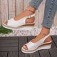thumbnail image 5 of Bmisegm Ladies Summer Simple Solid Colour Soft Leather Buckle Slope Heel Thick Bottom Large Size Fish Mouth Sandals Womens Sandals Summer White 6.5, 5 of 9