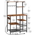 thumbnail image 4 of HOOBRO Large Bakers Rack with Power Outlets, 6-Tier Microwave Stand with 4 Hooks, Coffee Bar, Kitchen Shelf with Wire Basket, for Kitchen, Living Room, Office, Rustic Brown and Black BF64UHB01, 4 of 11