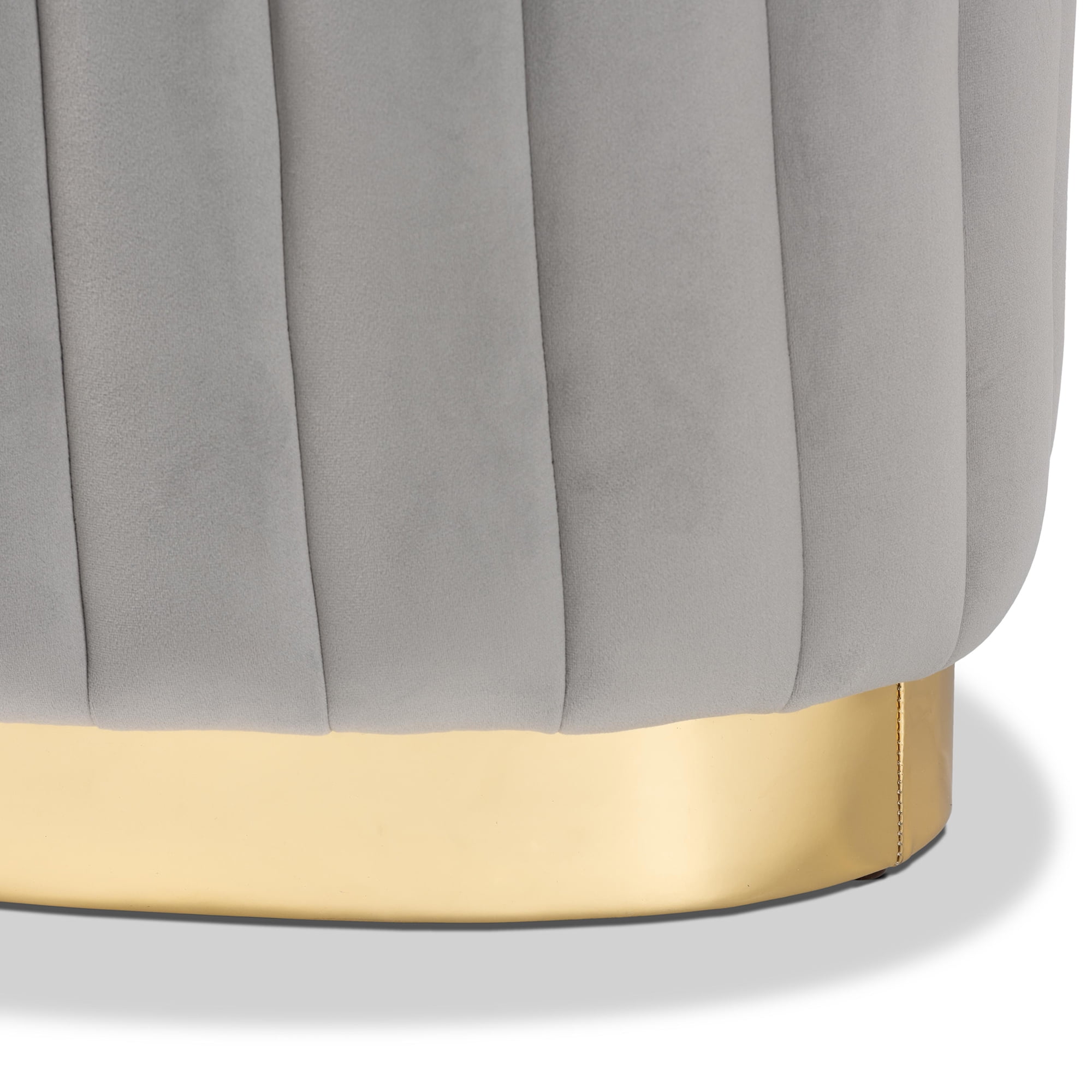 Baxton Studio Kirana Glam and Luxe Grey Velvet Fabric Upholstered and Gold PU Leather Ottoman