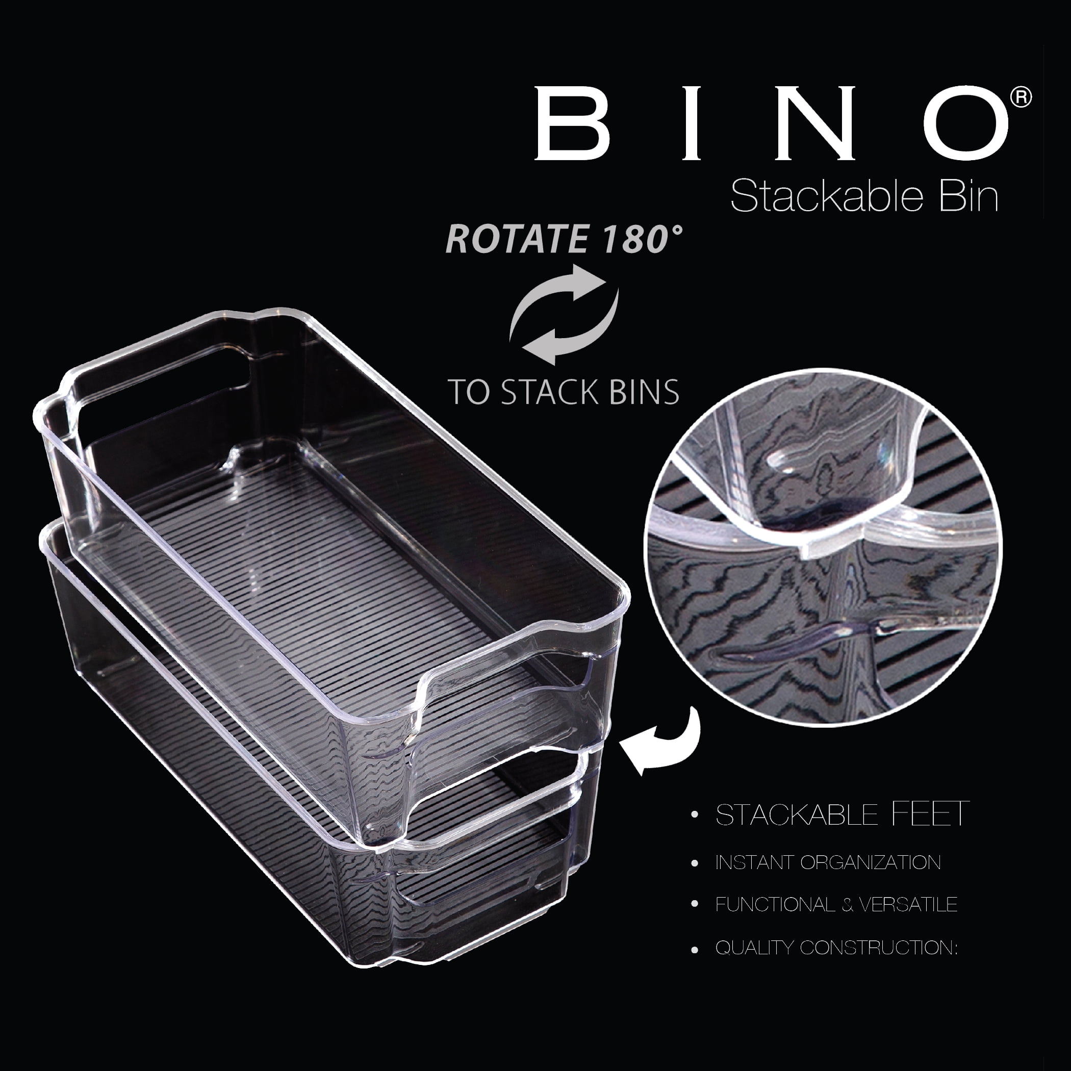 BINO | Stackable Storage Bins, Small - 2 Pack | THE STACKER COLLECTION |  Clear Plastic | Built-In Handles | BPA-Free | Containers for Organizing