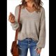 thumbnail image 1 of Suéteres de Punto para Mujer, Otoño, Cuello en V, Larga, Suéter Informal Holgado. Caqui L, 1 of 8