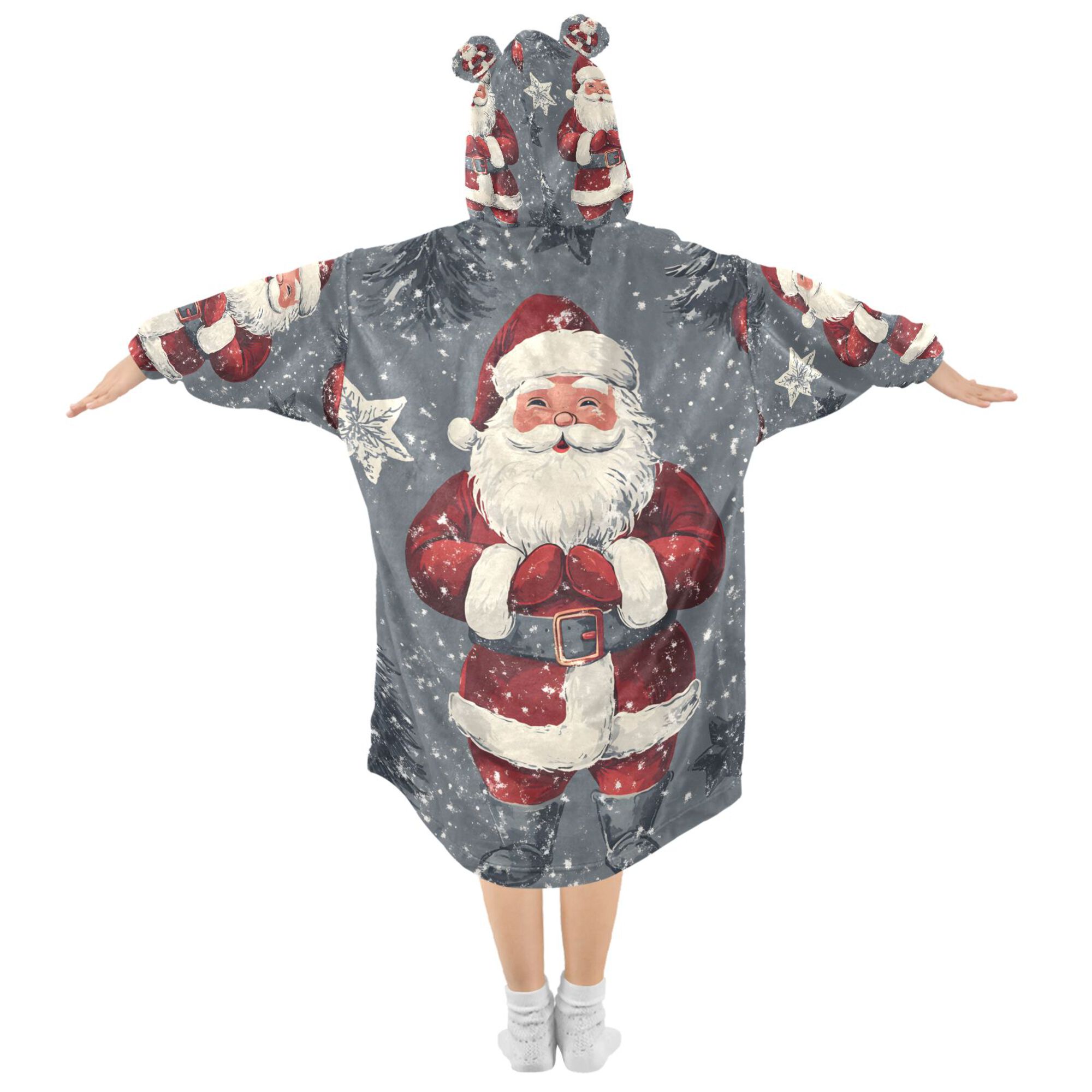 FORMRS Wearable Blanket Hoodie with Sleeves for Kids Cozy Flannel Sweatshirt, Christmas Santa