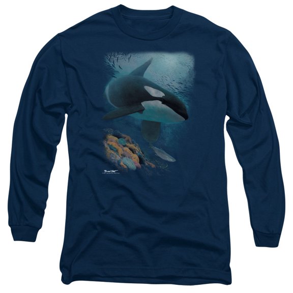 Wildlife Salmon Hunter Orca Long Sleeve T-Shirt Adult 18/1 Navy