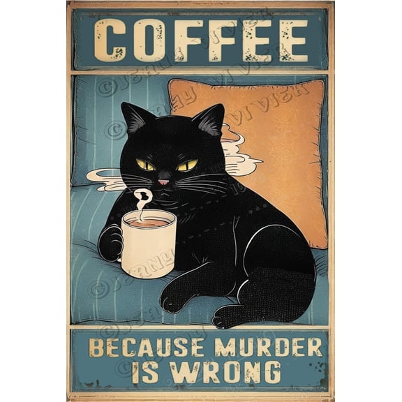Vintage Cat Coffee Metal Sign Funny Signs Kitchen Wall Decor Because Murder Is Wrong Funny Tin Signs Bar Decorations Vintage Posters For Home Cafe Shop Wall Decor 8x12 inch