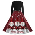 thumbnail image 4 of Women's Casual Fashion Print Long Sleeve V Neck Dress with Merry Christmas AI Design, Retro Party Casual Dress for Fall and Winter, Festive and Comfortable Wear,Red,3XL, 4 of 4