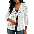 thumbnail image 3 of Aboser Womens Lace Corchet Shrugs Plus Size Open Front Cardigan Lightweight Long Sleeve Shrug Cardigans Cozy Soft Boleros Elegant Cover Ups, 3 of 9