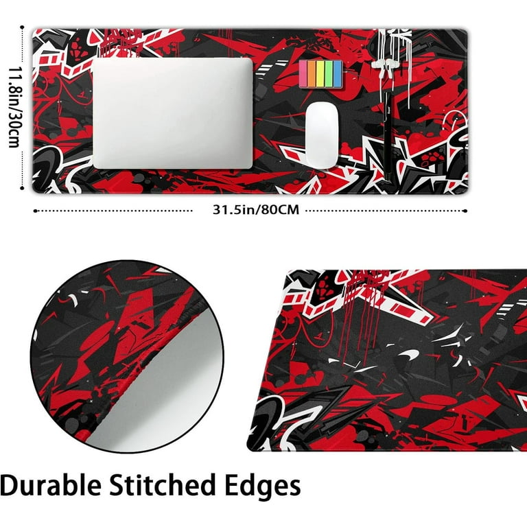 Black Red Gaming Mouse Pad XL Abstract Graffiti Geometric Cool
