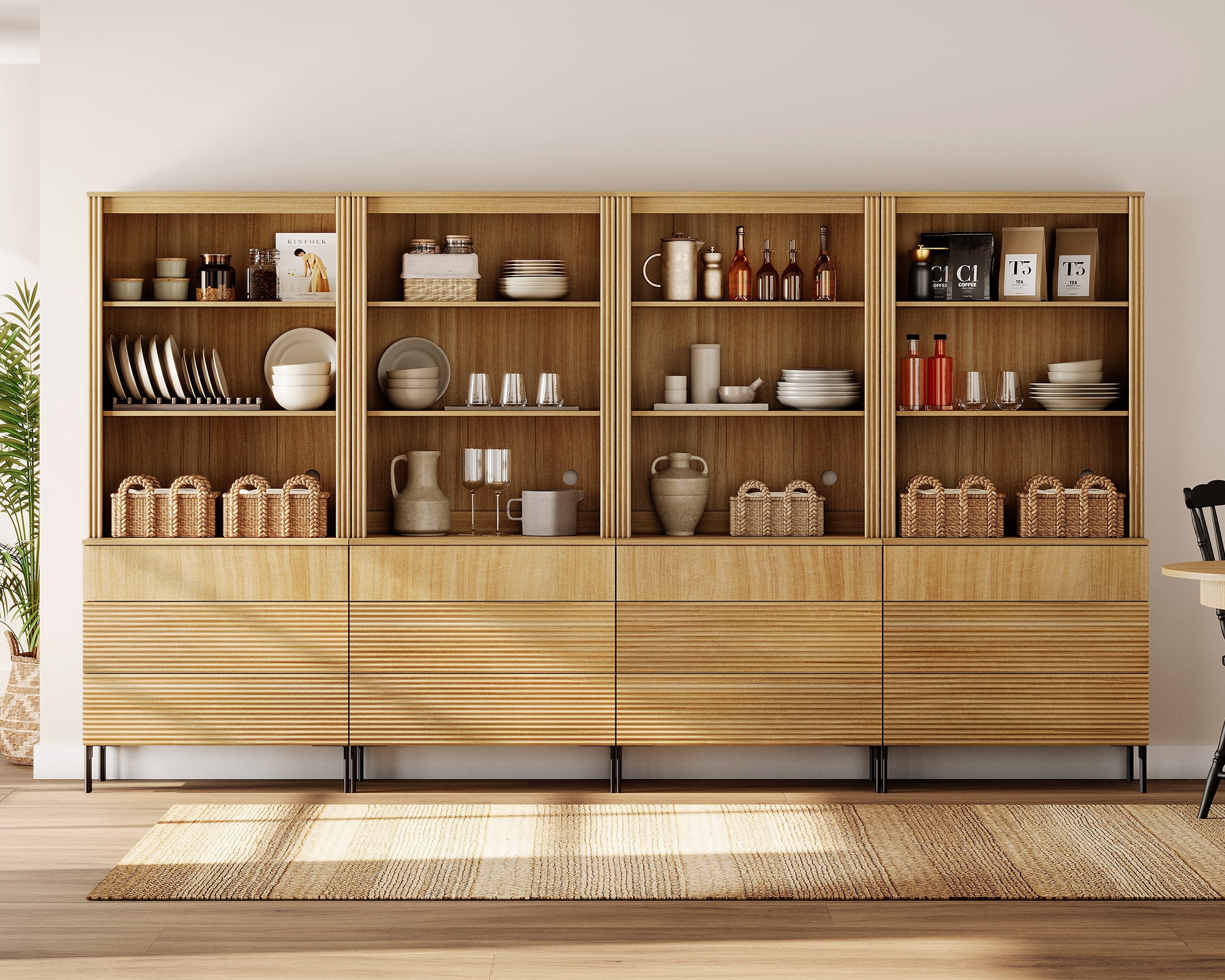 71" Tall Arched Kitchen Pantry Cabinet, Wood Bookcase Display Cabinet With Glass Doors And Adjustable Shelves, Mid-Century Modern Versatile Cupboard For Dining Room, Bedroom