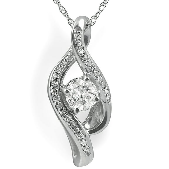 Pompeii 1/3ct Diamond Solitaire Curve Pendant 10k White Gold 3/4" Tall (I-J,I1-I2)