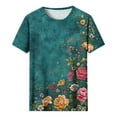 thumbnail image 4 of Women's Short Sleeve Shirts Flowers T Shirts Loose Print Tops for Women Y2k Plus Size Tops White, 4 of 5