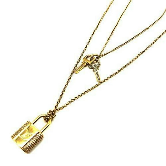 Pre-Owned Louis Vuitton LV Padlock Necklace M01593 Gold Rhinestone Women's LOUIS VUITTON