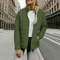 thumbnail image 2 of Full Zip Quilted Jacket for Women Cotton Down Puffy Coat Winter Casual Warm Loose Light Outerwear with Pockets (XL, Army Green #A), 2 of 6
