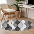 thumbnail image 5 of 3ft Round Rug, Gray Stripes Non-Skid Rubber Backing Large Area Rugs - Living Room Bedroom Home Office, Vintage Farmhouse Greyish Ripple Pattern Indoor Floor Mat Carpets Washable Rug, 5 of 9