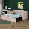 thumbnail image 3 of BEBPILOO Twin Size Daybed with Extended Pop Up Trundle, Upholstered Sofa Bed Daybed, Space-Saving Twin to King Design, Perfect for Guest Room, Velvet, Pink, 3 of 12