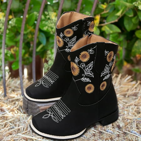 

TALKVE Ankle Heel Boots Style Large Toe Size Embroidered Fashion Ethnic Women s Boots
