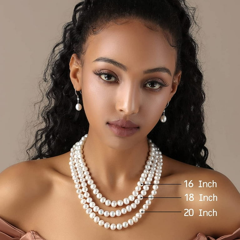 White Freshwater Cultured Pearl Necklace for Women, Real Pearl Necklace  with Handpicked Pearls, Women's Pearl Strand Necklaces Jewelry 