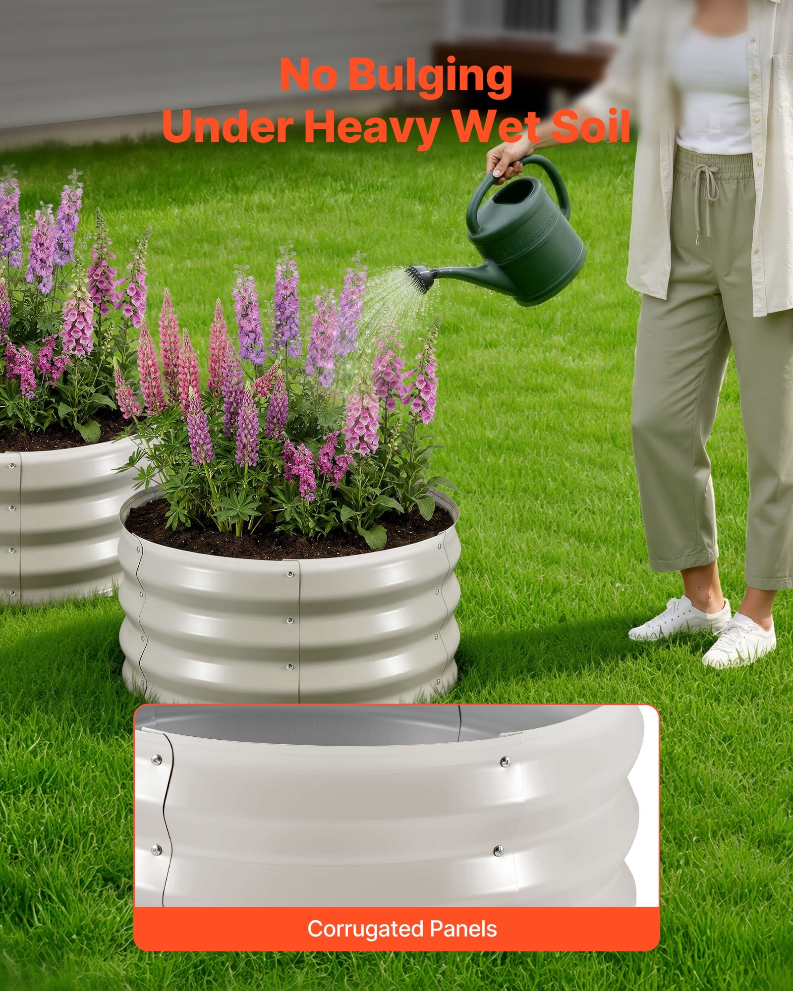 VEVOR 3 Pcs Galvanized Raised Garden Beds, 2 x 2 x 1 ft, Round Metal Planter Boxes Kit Outdoor, Bottomless Elevated Garden Boxes with Gloves, Alu-Zinc, for Planting Flowers Vegetables Herbs, Beige