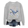 thumbnail image 4 of Womens Crewneck Sweatshirts Whale Ladies Summer Lightweight Sweatshirt Ocean Beach Graphic Pullover Long Sleeve Fall Top, 4 of 5