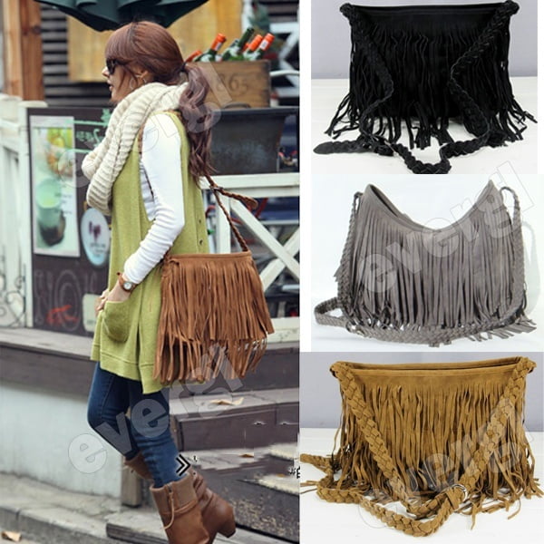 Sunloudy Women Fashion Cross Body Bag Tassel Fringe Messenger Shoulder Handbag Brown One Size