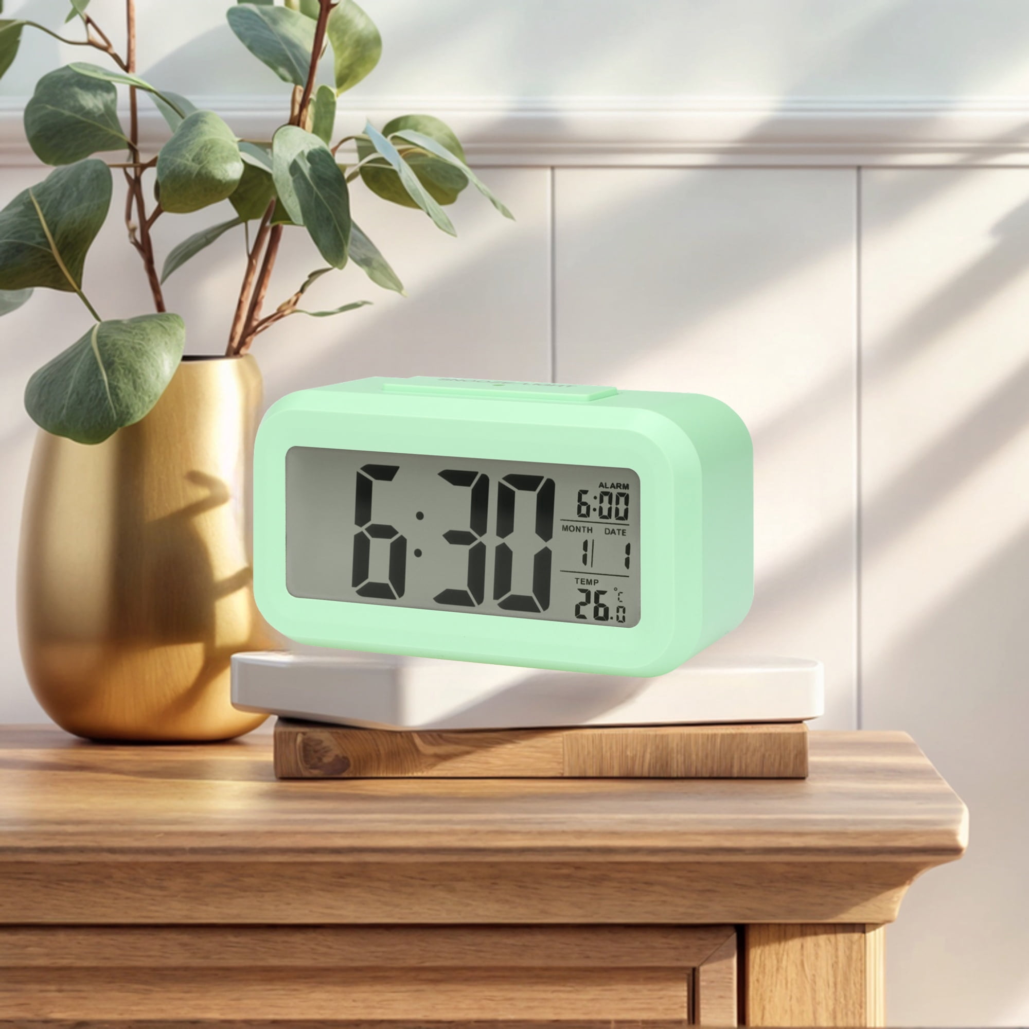 Unique Bargains 2 Pcs Small Digital Alarm Clock 5.5 x 2.8 x 1.8 in Green