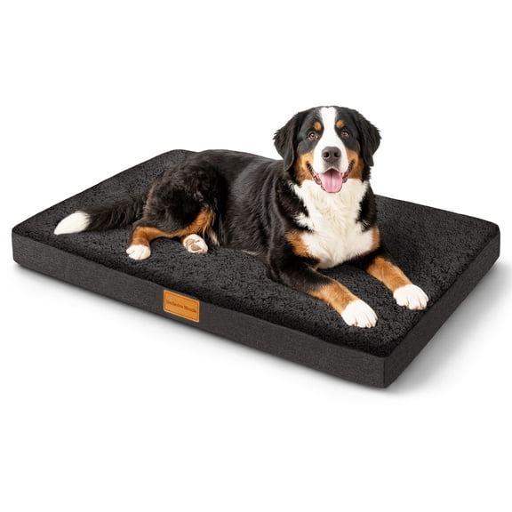 Exclusivo Mezcla Large Dog Bed with Removable and Washable Cover 48"x30", Orthopedic Pet Bed for Crates, Non-Slip Bottom and Waterproof Liner, Black