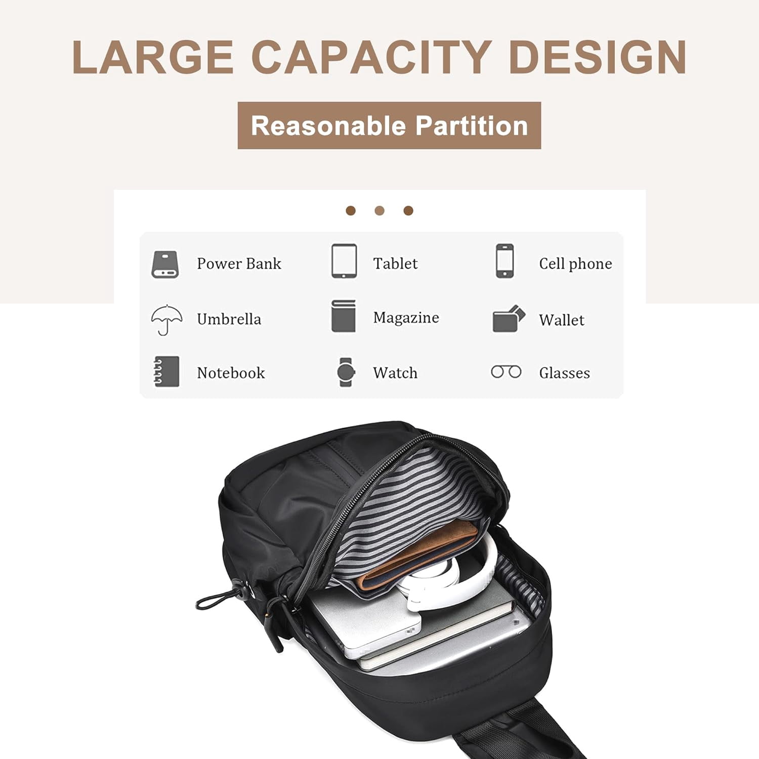 SikaFu Men's Lightweight Oxford Cloth Chest Bag Casual Daypack Crossbody Sling Bags for Hiking Cycling with USB Charging