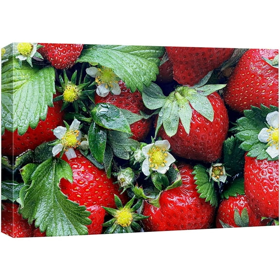wall26 Canvas Print Wall Art Country Farm Fresh Strawberry Flower Field Food Cooking Kitchen Photography Realism Decorative Scenic Rustic Zen Calm Colorful for Living Room, Bedroom, Office - 16"