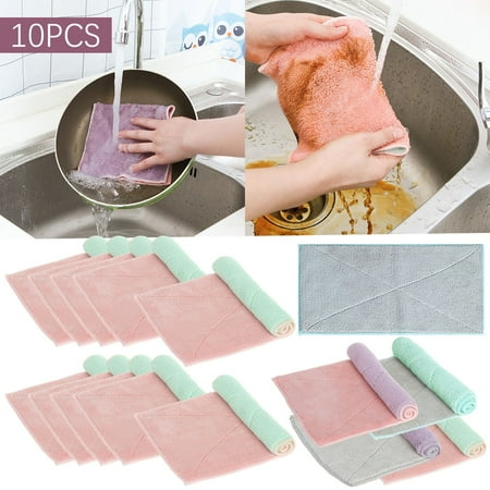 

10PCS Kitchen Cleaning Rag Absorbs Water And Does Not Lose Hair And Thickens The Tablecloth Kitchen Scouring Pad Cleaning Hand Towel Cotton Dishcloth Wipes (D A)