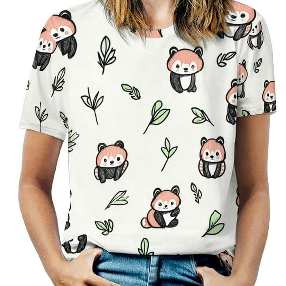 Cute Red Panda Pattern Women's T-Shirt Short Sleeve T Shirts Tops Tee Ladies Loose T