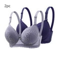 thumbnail image 2 of AINIYS 2PC Light Padding Bras Bralette Underwire Lift and Support Push-Up Bra Secure Fit Bra for Women Embroidery Lace Mesh Cleavage Bra Breathable Everyday Bras High Support Plus Size Navy 42, 2 of 3