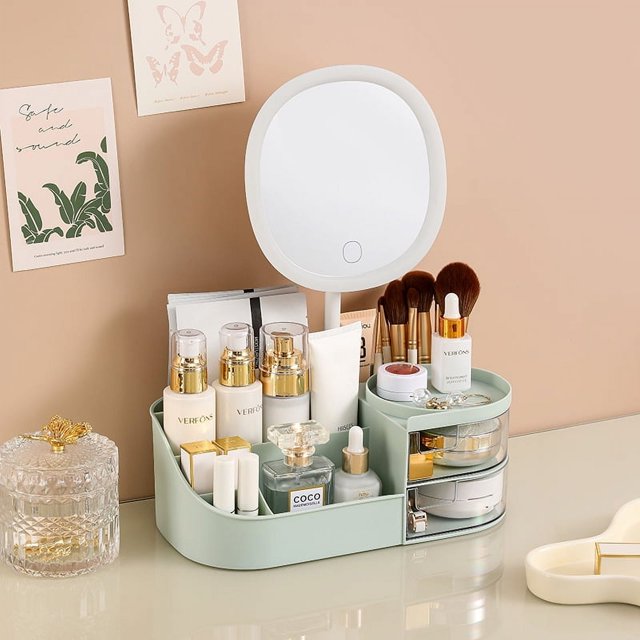 Caja de almacenamiento de cosméticos, tocador de escritorio, espejo cosmético, estante para el cuidado de la piel, caja organizadora de lápiz labial, mesa tipo cajón