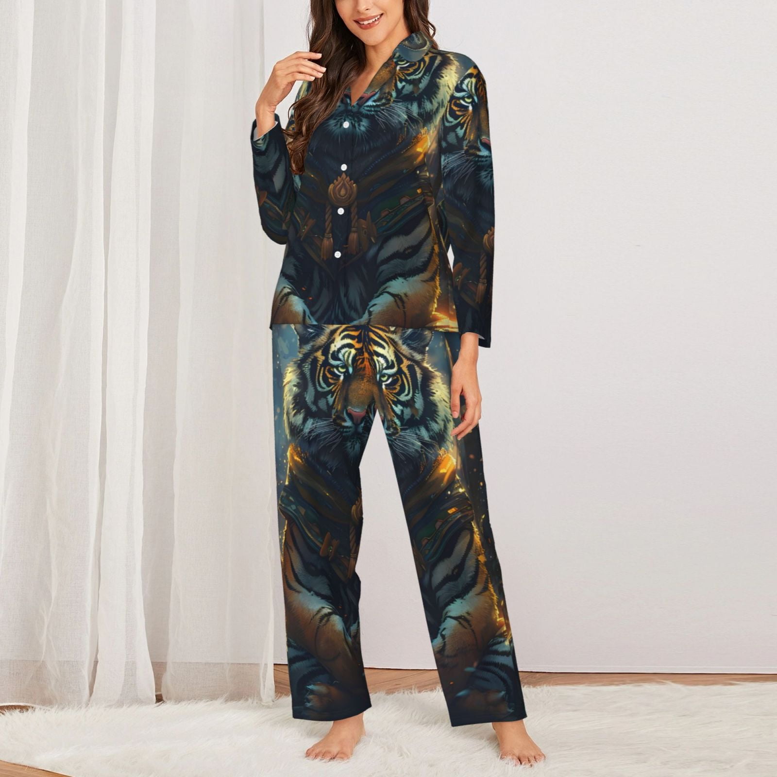 Sikiie Forest Meditating Tiger Women's Long-Sleeve Shirt and
