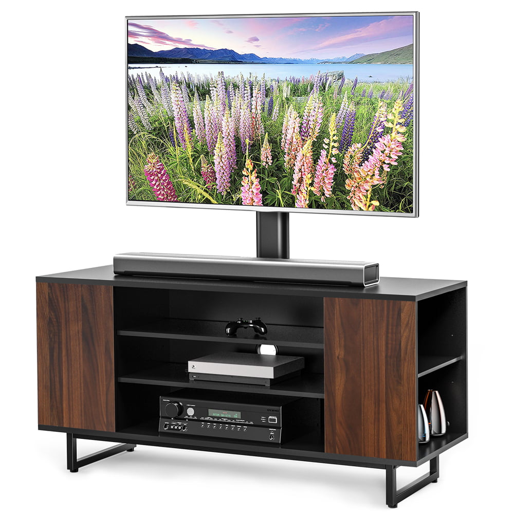 RFIVER Wood Media TV Stand Storage Console with Swivel Mount Height Adjustable for 32 42 50 55 60 65 inch Plasma LCD LED Flat or Curved Screen TVs Shelf Storage Cabinet,Oak,TW4001 
