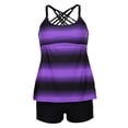 thumbnail image 2 of 2x Tankini Rayas Grande Tamaño Top Boardshorts de Ropa De Moda Purple S, 2 of 9