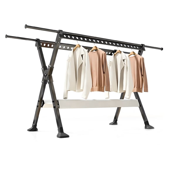 Joybos Heavy Duty Clothes Drying Rack, Adjustable & Foldable Garment Rack with 20pcs Windproof Hooks for Outdoor Indoor