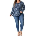 thumbnail image 2 of Agnes Orinda Women's Plus Size Floral Tops V Neck Long Sleeve T Shirt Ruffle Tunic Blouses 2X Navy Blue, 2 of 6