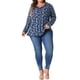 thumbnail image 2 of Blusas de mujer de talla grande Agnes Orinda con estampado floral, camiseta de manga larga con escote en V y volantes, 4X azul marino, 2 of 6