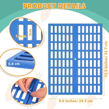 12 Pcs Blue Plastic Rabbit Cage Mat for Small Animals, Anti-Slip & Easy to Clean