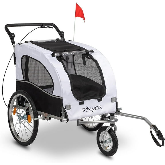 PEXMOR 2-in-1 Foldable Dog Bicycle Trailer for Pets with Universal Hitch, White